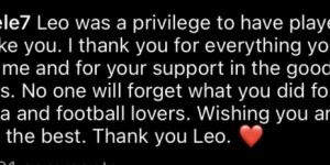 登贝莱告别梅西：和你这样的传奇踢球是我的荣幸，感谢你的帮助