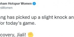 热刺女足官方：唐佳丽轻伤，无法参加今日比赛