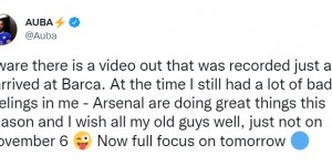 奥巴梅扬：有关阿尔特塔的言论是刚到巴萨时说的，那时我感觉不佳