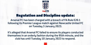 英足总官方：对纽卡未能确保球员有序进行比赛，阿森纳接受调查