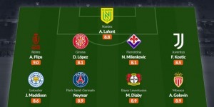 whoscored本周五大联赛最佳阵：内马尔领衔，科斯蒂奇在列