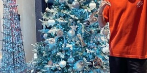内马尔晒蓝色圣诞树和埃菲尔铁塔模型：圣诞快乐??