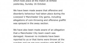 利物浦球迷朝瓜帅扔硬币，默西塞德警方证实与两支俱乐部合作寻人