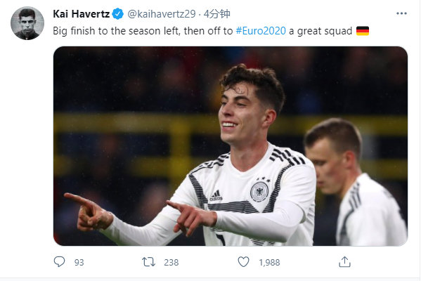 哈弗茨：完成赛季重要收尾，然后奔赴德国队踢2020欧洲杯