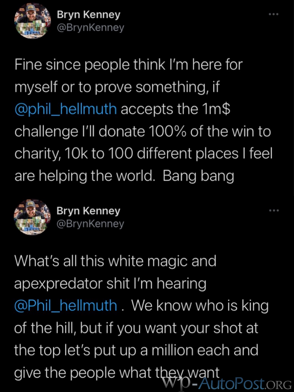 Bryn Kenney向Hellmuth发起单挑战书 Venmo再爆丑闻