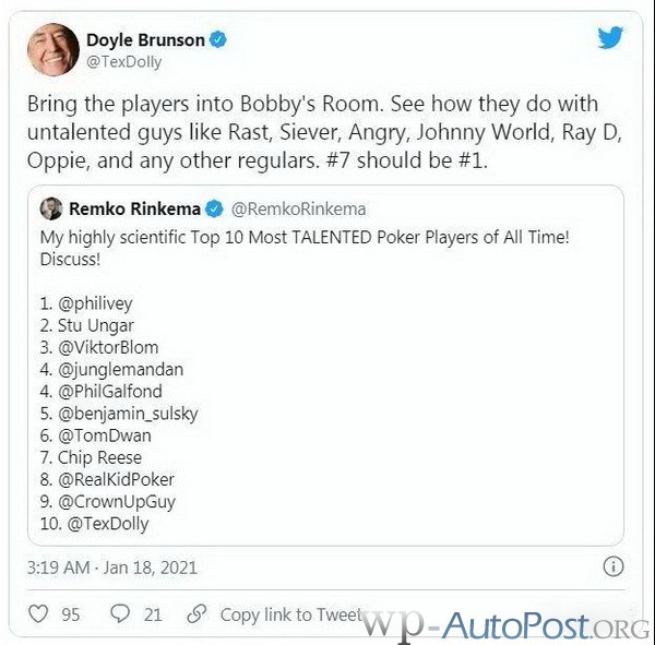 Doyle Brunson对谁是有史以来最有天赋的扑克牌手发表了自己的看法