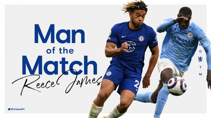 官方：里斯-詹姆斯被车迷评为切尔西vs曼城全场最佳