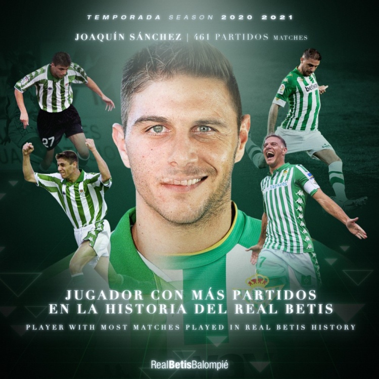 461场!华金成为贝蒂斯俱乐部历史上出场次数最多的球员