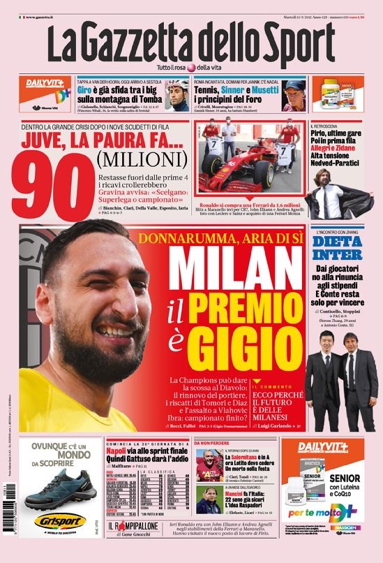 意甲今日头版：国米球员拒绝减薪 尤文陷入巨大危机