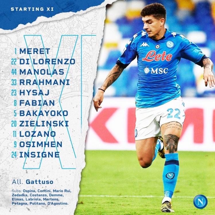 那不勒斯vs乌迪内斯首发：因西涅、奥斯梅恩登场