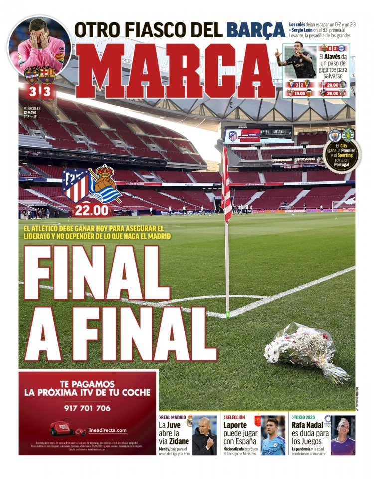 西甲今日头版：巴萨痛失好局几乎退出冠军争夺 马竞今晚不容有失