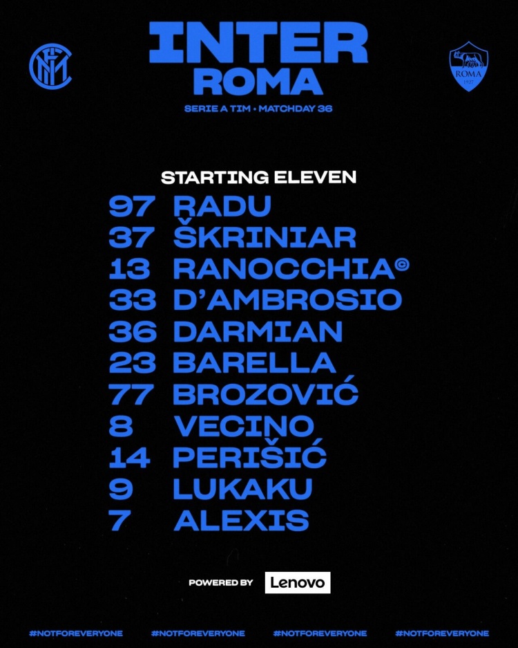 国米vs罗马首发:卢卡库、桑切斯出战;哲科、姆希塔良先发