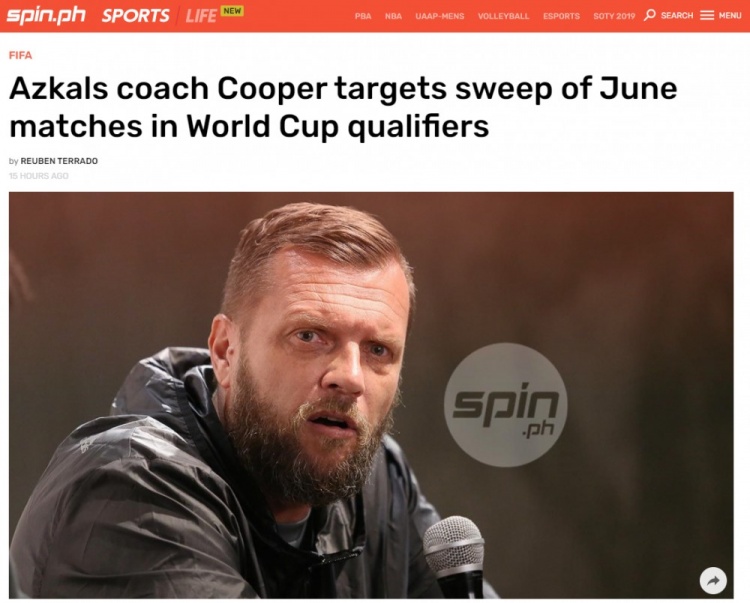 菲律宾主帅:我知道中国队征召多位巴西归化球员,我将拭目以待