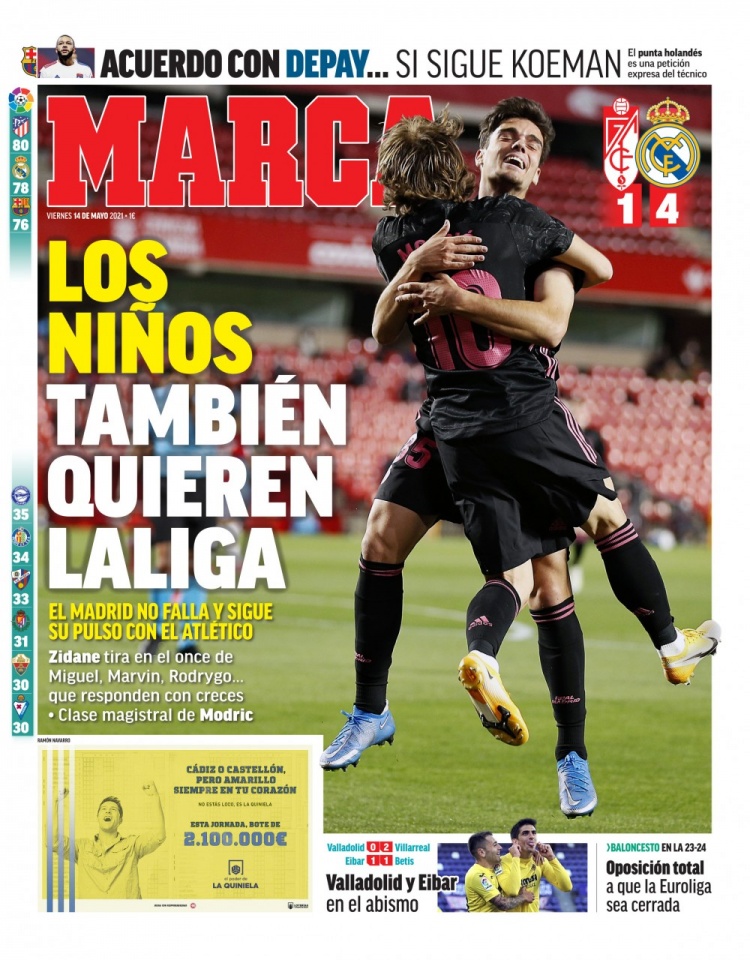 西甲今日头版：皇马大胜没有放弃争冠 拉波尔塔和科曼面对面会谈