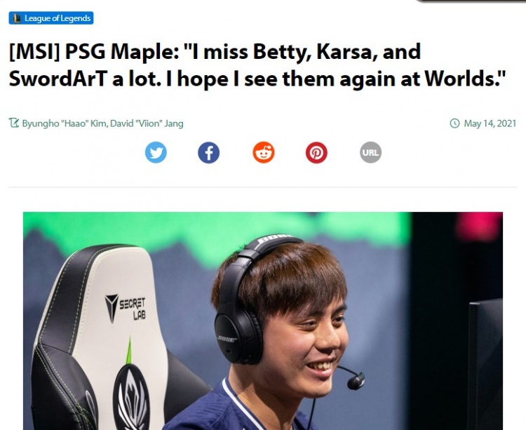 Maple：这届MSI上ShowMaker操作最好 面对Faker的时候压力最大