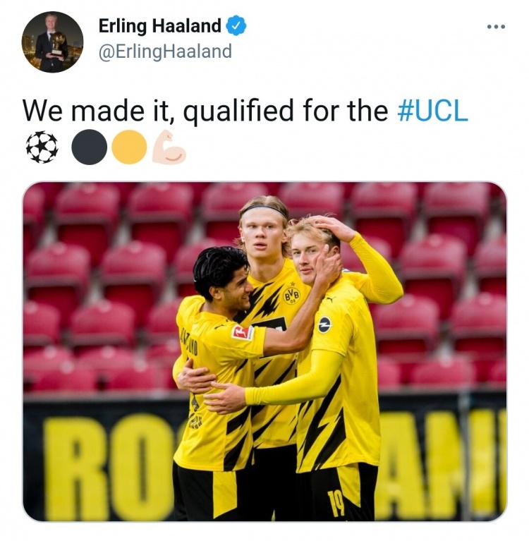 哈兰德:我们做到了,拿到了欧冠资格