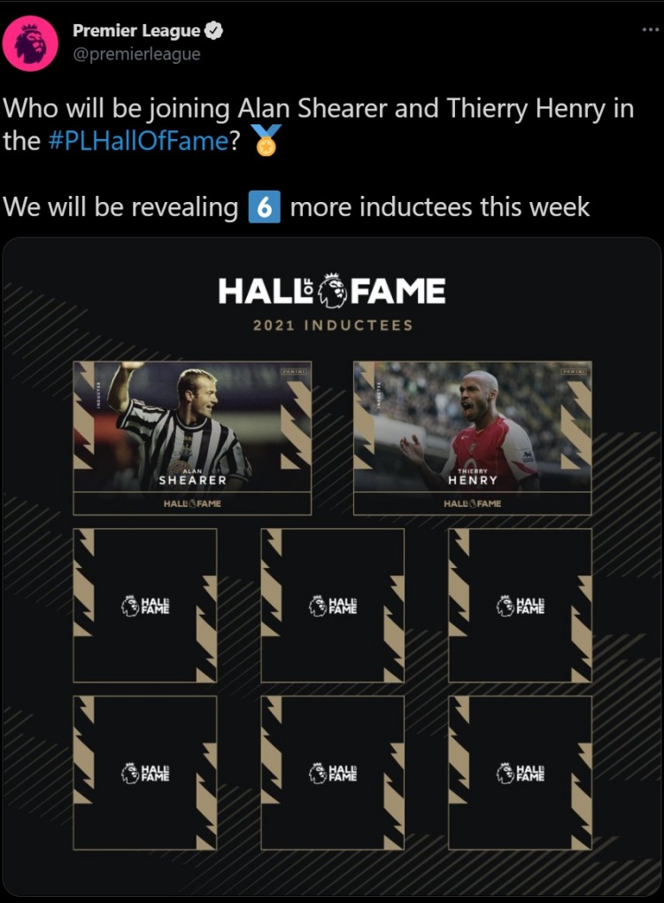 英超官方：本周将公布另外六名英超名人堂成员身份