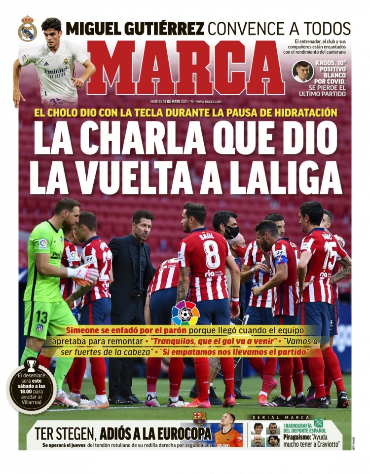 西甲今日头版:皇马考虑阿莱格里和劳尔 哈维已经回到巴塞罗那