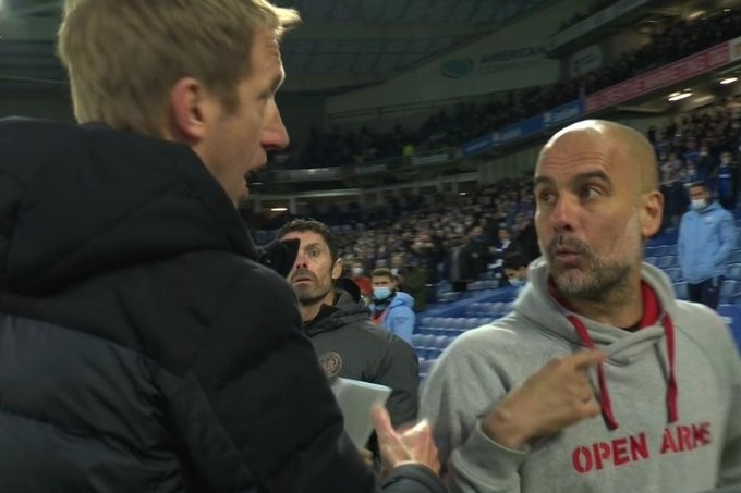 布莱顿主帅：我要向瓜帅道歉，扳回一球时我情绪过于激动