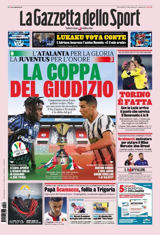 意甲今日头版：女神-尤文决战意杯 加图索想带因西涅离队