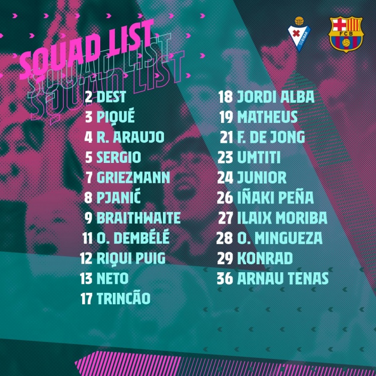 巴萨联赛收官战大名单:梅西、佩德里、特尔施特根缺席