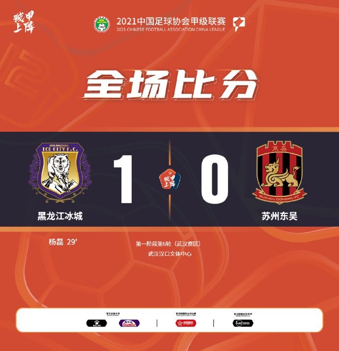 中甲-杨磊破门埃沃洛两度制造红牌 黑龙江冰城1-0苏州东吴取4连胜