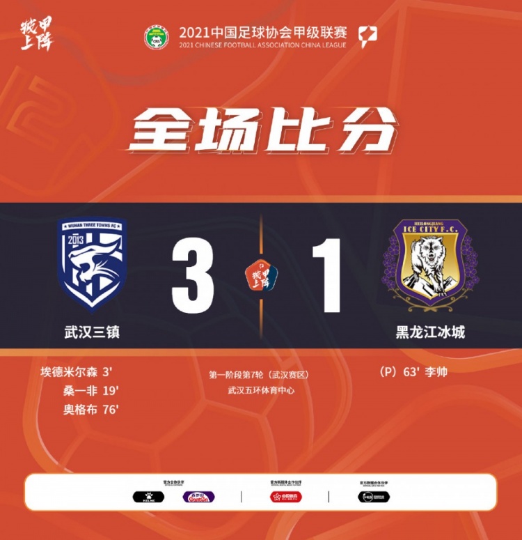 中甲-埃德米尔森闪击桑一非奥格布建功 武汉三镇3-1黑龙江冰城