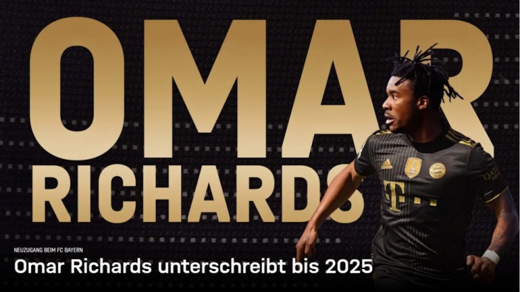 拜仁官方:雷丁23岁左后卫奥马尔-理查兹自由身加盟
