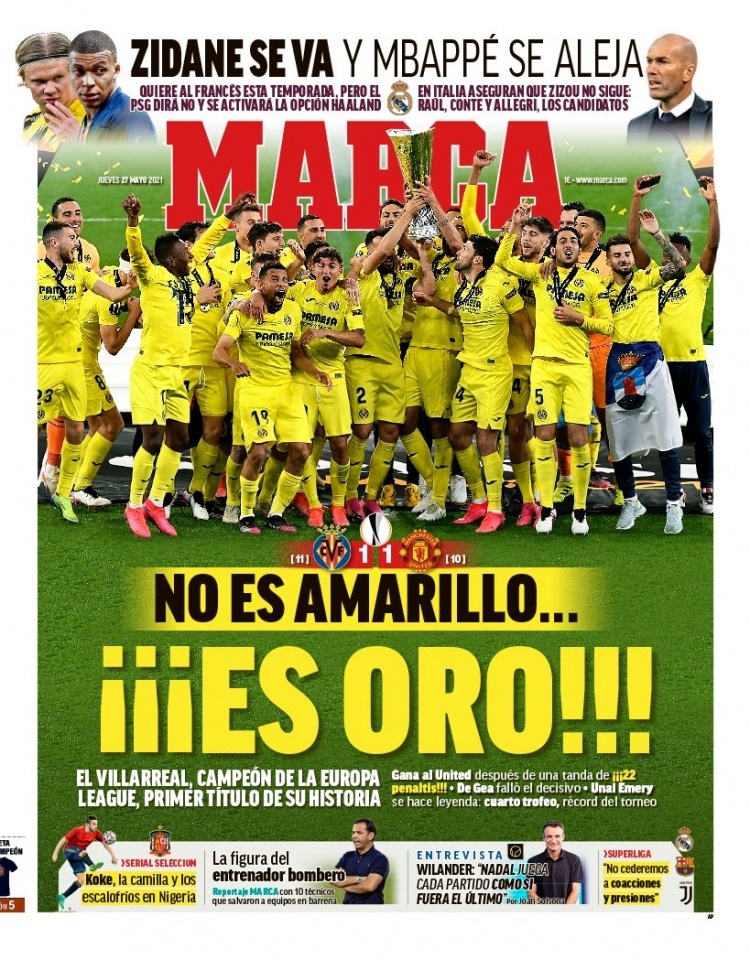 西甲今日头版：金色潜水艇赢得历史首冠 齐达内已经决定离开皇马