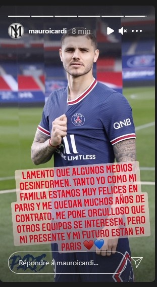 伊卡尔迪辟谣:最近有关我的转会传闻都是不实的,我的未来在巴黎