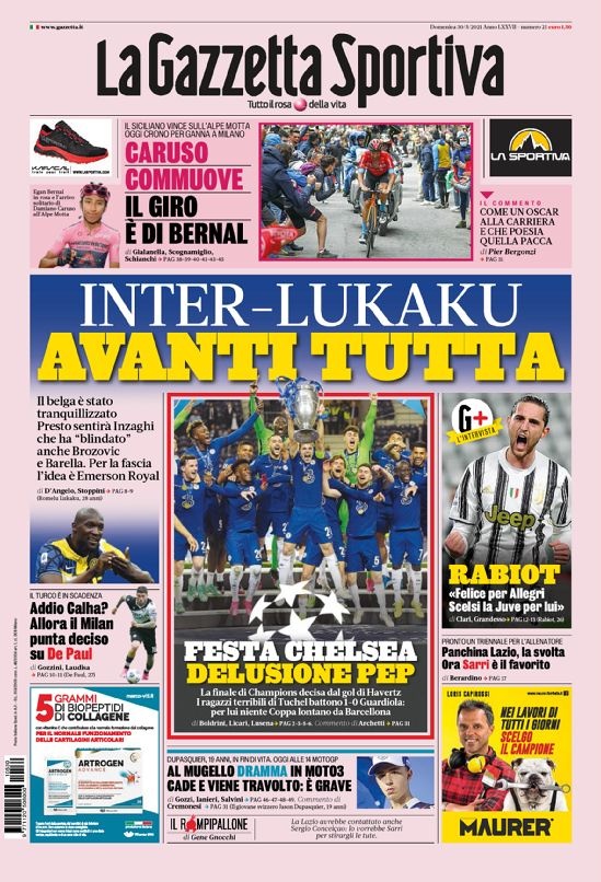 意甲今日头版:国米和卢卡库继续前进 多纳鲁马自荐尤文