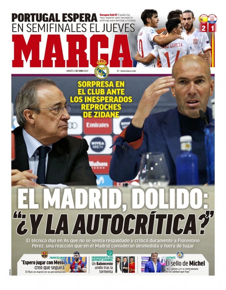 西甲今日头版：阿圭罗正式加盟巴萨 齐祖的批评让皇马很惊讶