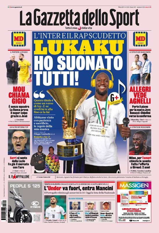 意甲今日头版:穆帅呼叫多纳鲁马 皮亚尼奇想回尤文