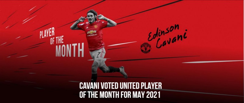 曼联官网:卡瓦尼当选曼联五月最佳球员,连续两月获奖