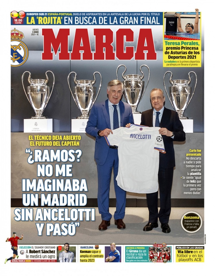 西甲今日头版：科曼将继续执教巴萨 安切洛蒂亮相皇马