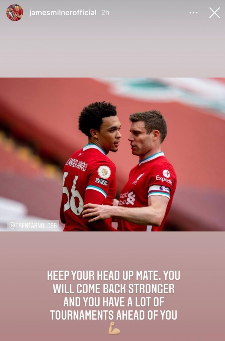 米尔纳激励阿诺德:小伙子昂起头,你会变得更强回归