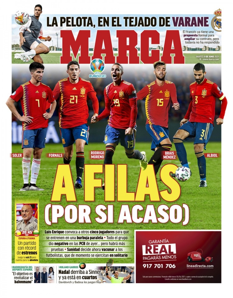 西甲今日头版：西班牙国家队准备打疫苗 巴萨想签一名巨星