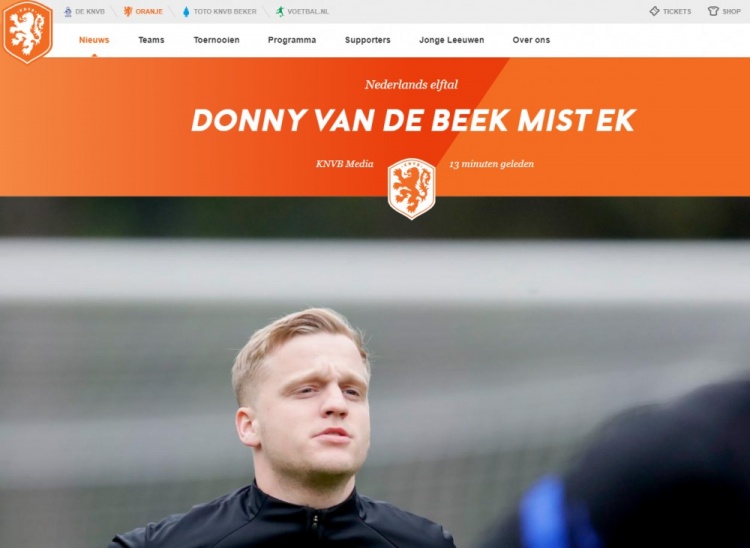 官方：范德贝克因伤无缘欧洲杯