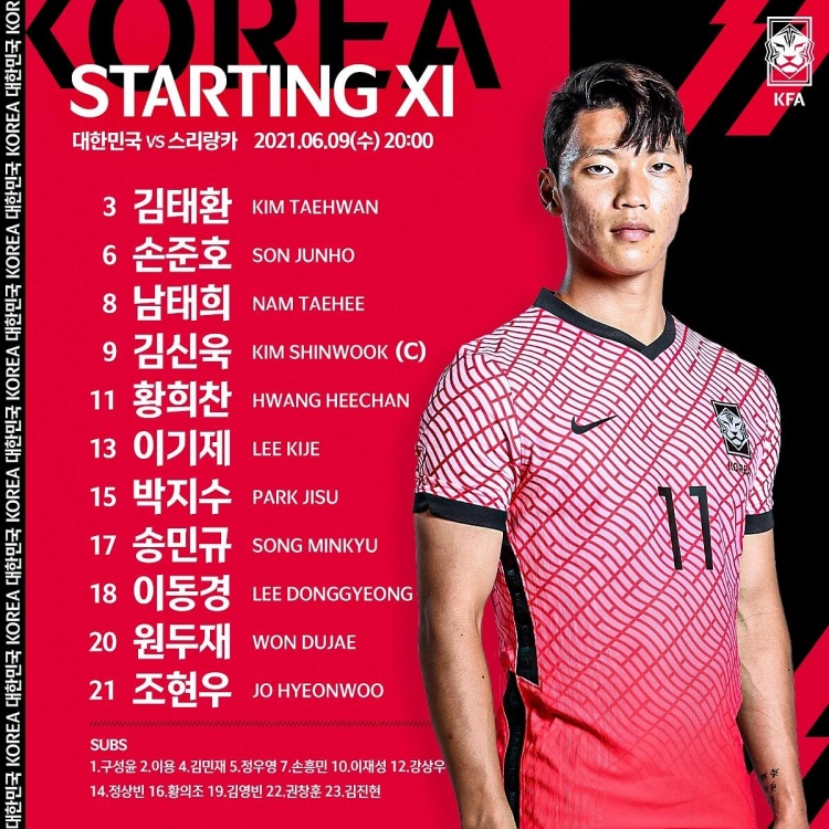 韩国vs斯里兰卡首发出炉:黄喜灿领衔,金信煜、孙准浩在列