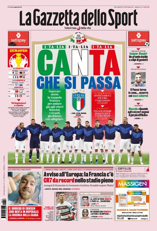 意甲今日头版：意大利要快乐地赢球 C罗梅开二度破纪录