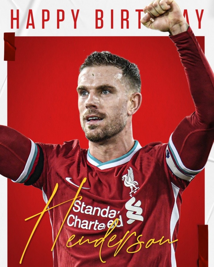利物浦官推为亨德森庆生:队长,祝你度过美好的一天!
