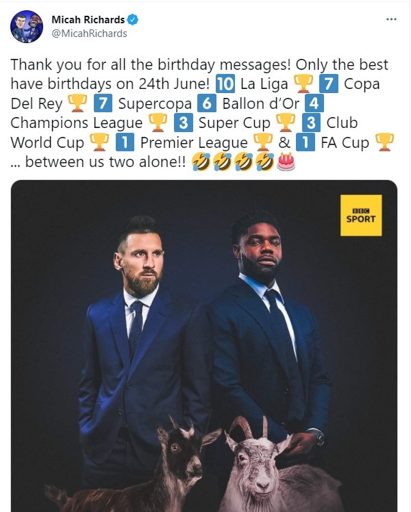 合夺6金球?和梅西同天生日的理查兹发文庆生,列举两人一共的荣誉