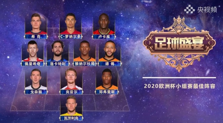 央视足球盛宴评欧洲杯小组赛最佳阵:锋线希克+C罗+卢卡库