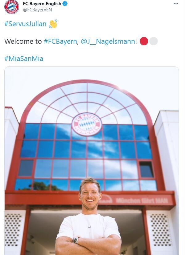 纳格尔斯曼正式亮相拜仁，拜仁官推发文：欢迎纳帅！