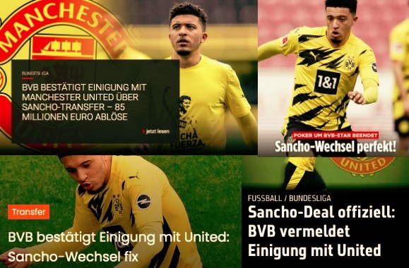 德甲今日头版:桑乔8500万欧转会曼联 德国队的结束与未来