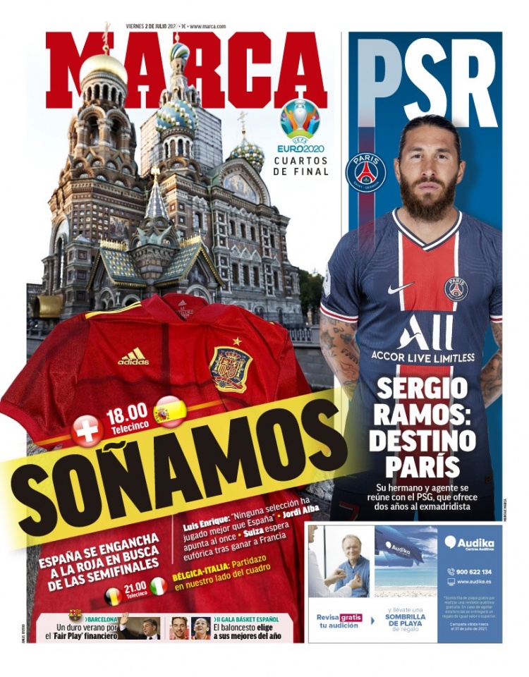 西甲今日头版：西班牙梦想欧洲杯半决赛 拉莫斯准备与巴黎签约