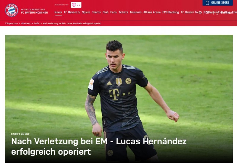 拜仁官方：卢卡斯-埃尔南德斯半月板撕裂，已成功接受左膝手术