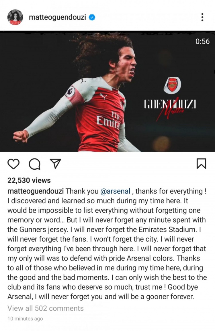 贡多齐告别阿森纳：不会忘记所经历的一切，永远都是一名枪手