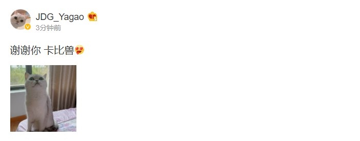 JDG.Yagao赛后更博点赞Zoom:谢谢你 卡比兽