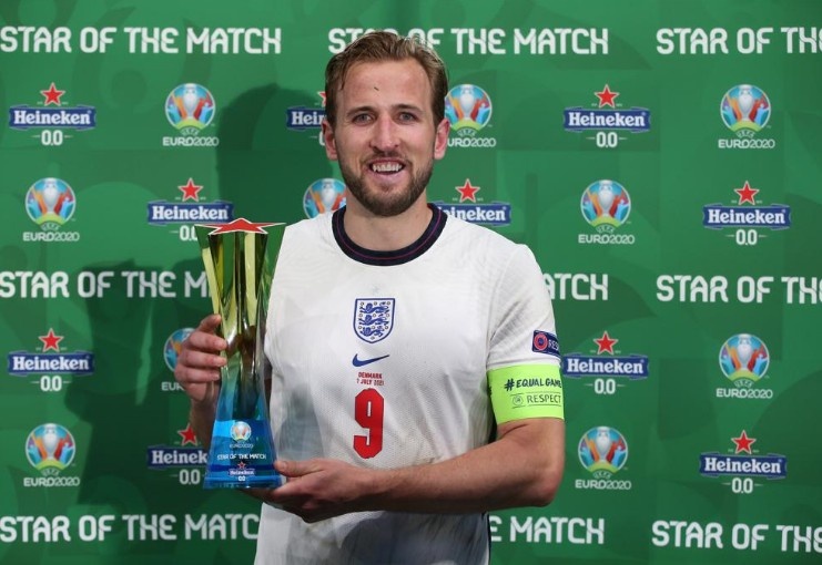 官方:凯恩当选英格兰vs丹麦全场最佳